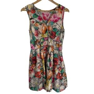 Warehouse Multicolor Floral Silk Sleeveless Dress Size UK 12/ US 8